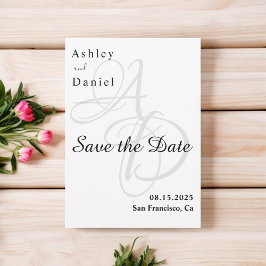 Minimalistische Schwarz-Weiß-Monogramm-Synthese Save The Date