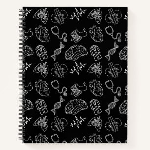 Minimalistische Schwarz-Weiß-Muster-Medizin-Symbol Notizbuch