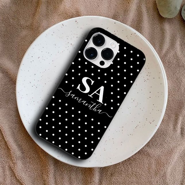 Minimalistische Schwarz-Weiß-Polka-Punkte Case-Mate iPhone Hülle (polka dots iphone case)