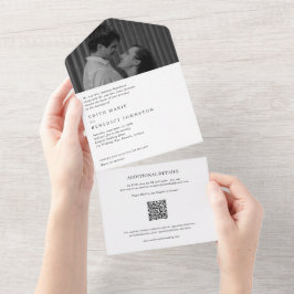 Minimalistische Schwarz-Weiß-QR-Foto-Hochzeit All In One Einladung