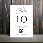 Minimalistische Schwarz-Weiß-QR-Hochzeit Tischnummer<br><div class="desc">Feiern Sie Ihre Hochzeit mit dieser eleganten, minimalistischen Tischkarte mit eleganter Kalligraphie und individuellem Text und QR Code Ihrer Wahl. Fügen Sie einfach Ihre eigenen Daten hinzu, indem Sie auf die Option "Personalisieren" klicken. 🌸 BITTE BEACHTEN: Die Größe dieser Karte beträgt 3, 5" x 5". Wenn Sie eine größere Größe...</div>
