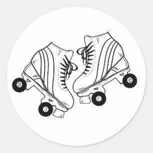 Minimalistische Schwarz-Weiß-Rollschuhe-Zeichnung Runder Aufkleber