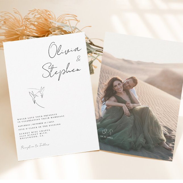 Minimalistische Schwarz-Weiß-Romantische Foto Hoch Einladung (Von Creator hochgeladen)