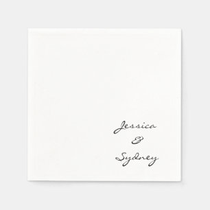 Minimalistische Schwarz-Weiß-Script-Hochzeit Serviette