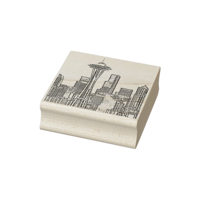Minimalistische Schwarz-Weiß-Seattle-Skyline Gummistempel (Stempel)