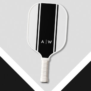 Minimalistische Schwarz-Weiß-Streifen Modernes Mon Pickleball Schläger