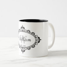 Minimalistische Schwarz-Weiß-Vintage Damask Monogr