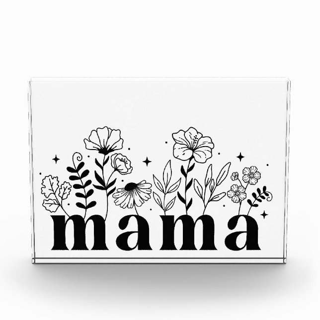 Minimalistische Schwarz-Weiß-Wildblume Mama Fotoblock (Vorderseite)