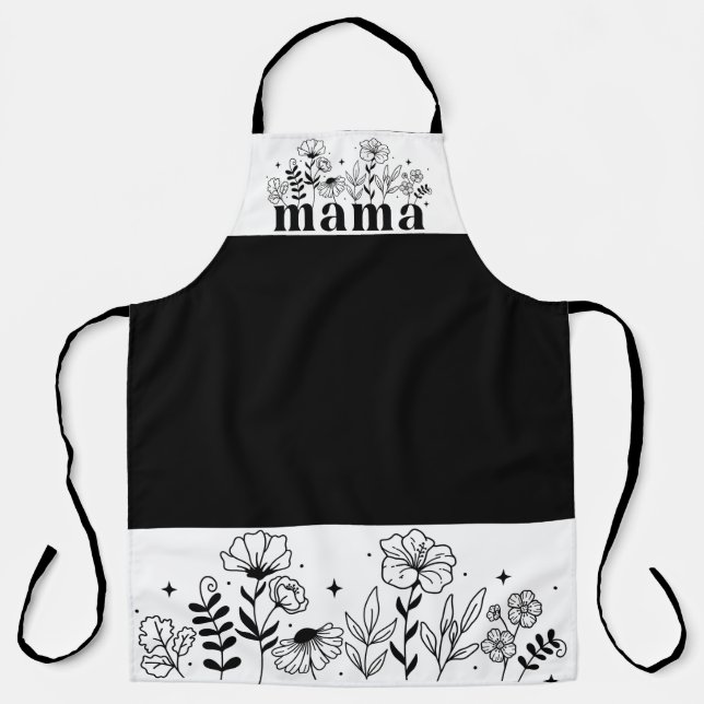 Minimalistische Schwarz-Weiß-Wildblume Mama Schürze (Vorderseite)