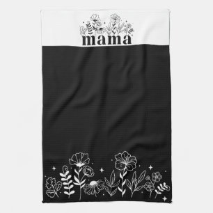 Minimalistische Schwarz-Weiß-Wildblumen-Mama Geschirrtuch