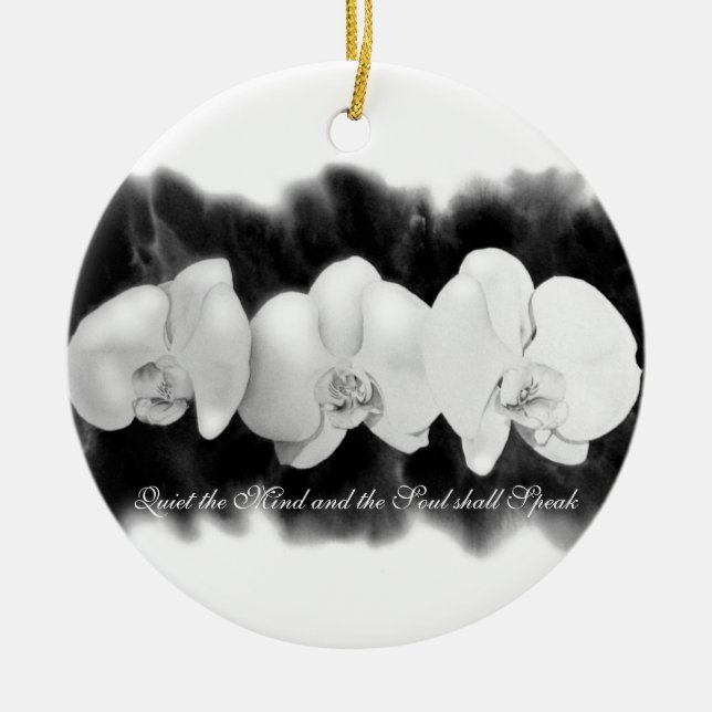 Minimalistische Schwarz-weiße Aquarellfarbe Orchid Keramik Ornament (Vorne)