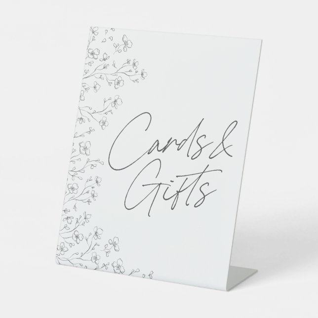 Minimalistische Schwarz-weiße Blumenkarten Sockelschild (Vorderseite)