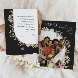 Minimalistische Schwarz-weiße Blütenwein Weihnacht Feiertagskarte