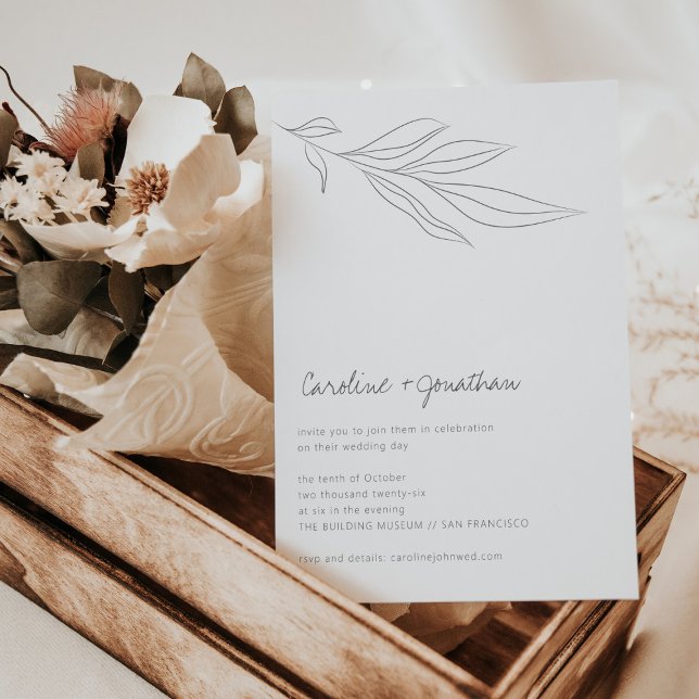 Minimalistische Schwarz-weiße Boho Botanical Line  Einladung (Von Creator hochgeladen)