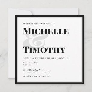 Minimalistische Schwarz-weiße Bold Typografy Weddi Einladung