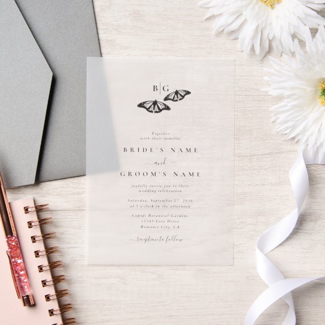 Minimalistische Schwarz-weiße Butterfly-Monogrammh (Hochzeit)