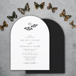 Minimalistische Schwarz-weiße Butterfly-Monogrammh Einladung