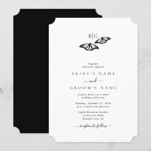 Minimalistische Schwarz-weiße Butterfly-Monogrammh Einladung
