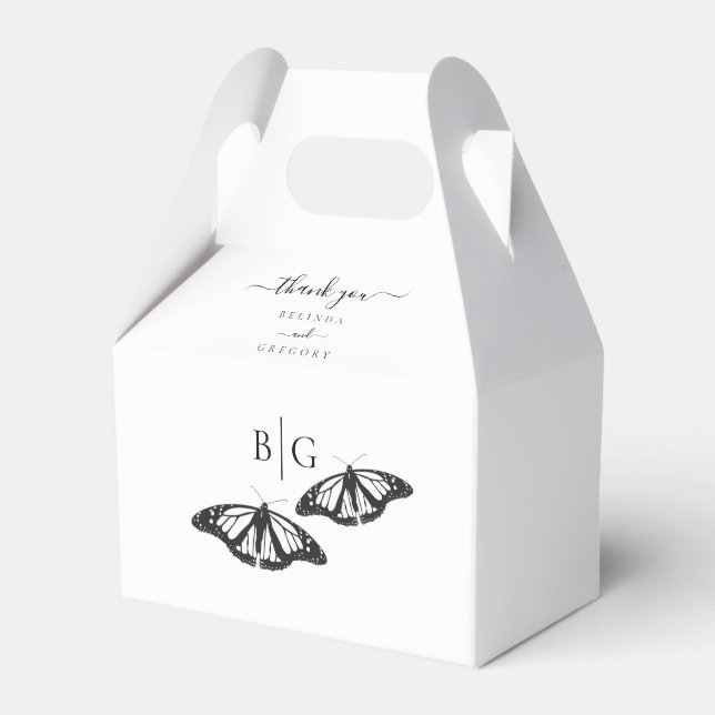 Minimalistische Schwarz-weiße Butterfly-Monogrammh Geschenkschachtel (Vorderseite)