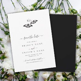Minimalistische Schwarz-weiße Butterfly-Monogrammh Save The Date