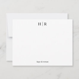 Minimalistische Schwarz-weiße Classic-Monogramm-No Dankeskarte