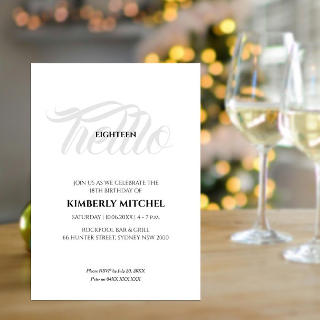 Minimalistische Schwarz-weiße Einladung zum 18. Ge (Von Creator hochgeladen)