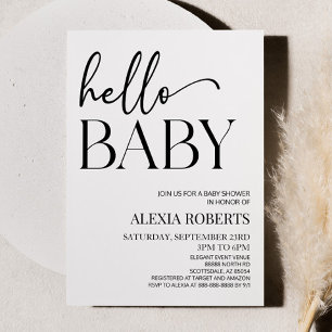 Minimalistische Schwarz-weiße Hello Baby Dusche Einladung