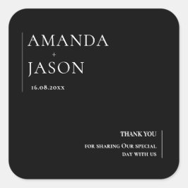 Minimalistische Schwarz-weiße Hochzeit Quadratischer Aufkleber