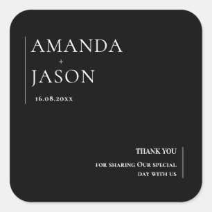 Minimalistische Schwarz-weiße Hochzeit Quadratischer Aufkleber