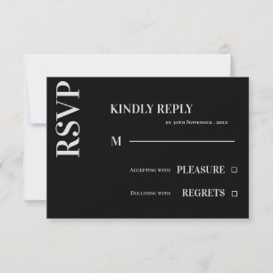 Minimalistische Schwarz-weiße Hochzeit RSVP Karte