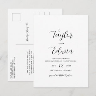 Minimalistische schwarz-weiße Hochzeit - Save the Ankündigungspostkarte