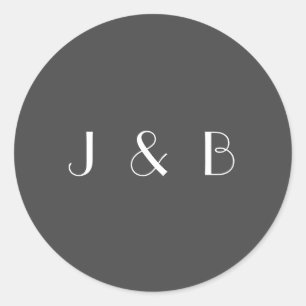 Minimalistische Schwarz-weiße Hochzeitmonogramm Runder Aufkleber