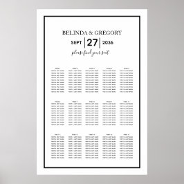 Minimalistische Schwarz-weiße Hochzeitstabelle Poster