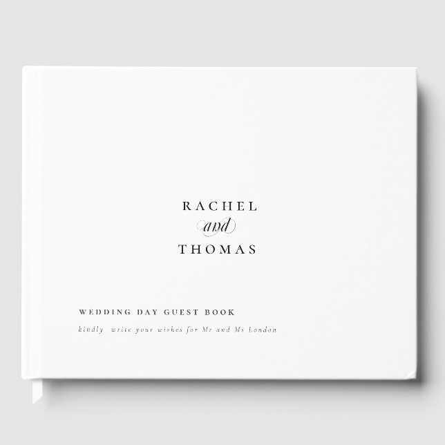 Minimalistische Schwarz-weiße Kalligraphie Gästebuch (Vorderseite)