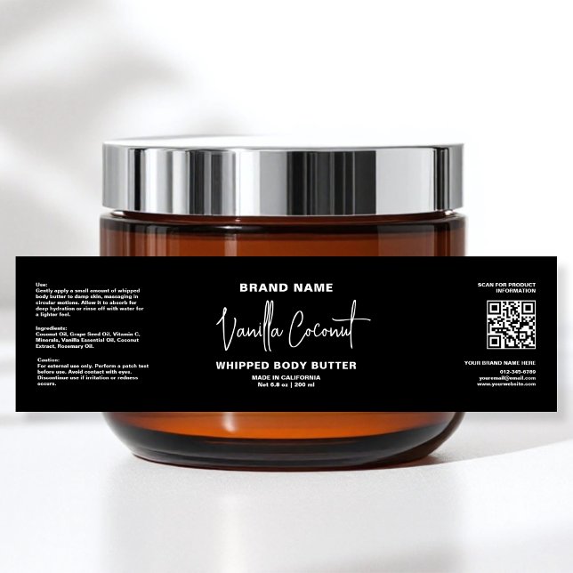 Minimalistische Schwarz-weiße Kosmetik Jar Wrapper Wasserflaschenetikett (Von Creator hochgeladen)