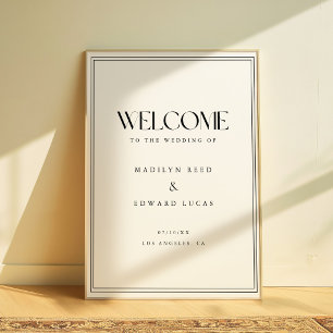 Minimalistische schwarz-weiße kühne Hochzeitsbegrü Poster