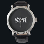 Minimalistische Schwarz-weiße Monogramm-Initialen Armbanduhr<br><div class="desc">Minimalistische elegante,  schwarz-weiße Monogramm-Initialen</div>