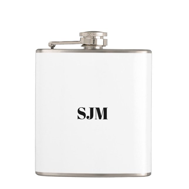 Minimalistische Schwarz-weiße Monogramm-Initialen Flachmann (Vorderseite)