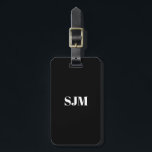 Minimalistische Schwarz-weiße Monogramm-Initialen Gepäckanhänger<br><div class="desc">Minimalistisch Eleganter Name des Monogramms Schwarz-weiß Gepäckmarke</div>