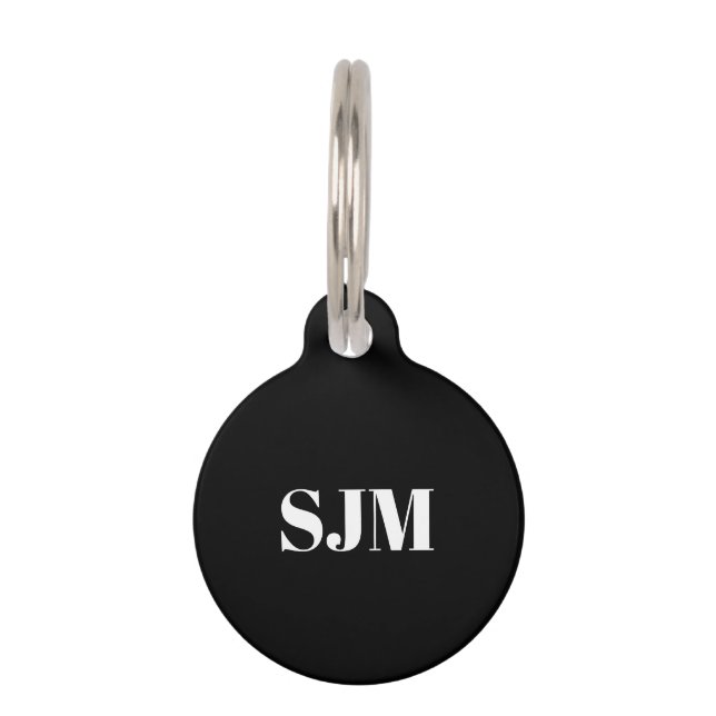 Minimalistische Schwarz-weiße Monogramm-Initialen Haustiermarke (Vorderseite)