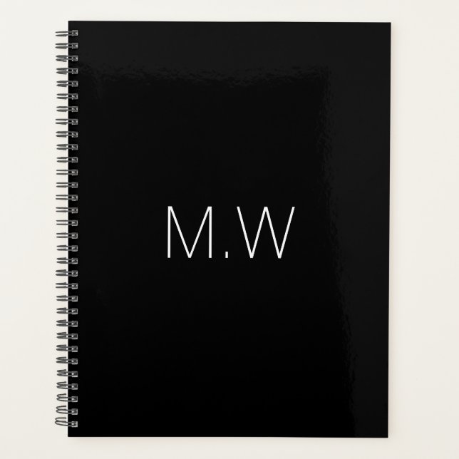 Minimalistische Schwarz-weiße Monogramm-Initialen Planer (Vorderseite)