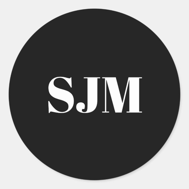 Minimalistische Schwarz-weiße Monogramm-Initialen Runder Aufkleber (Vorderseite)