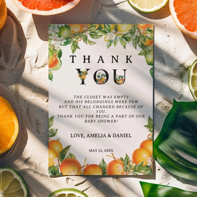 Minimalistische Schwarz-weiße Orangenzitrus Dankeskarte (Von Creator hochgeladen)