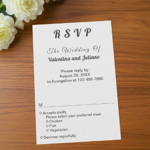Minimalistische schwarz-weiße Porträt-Hochzeits-RS RSVP Karte