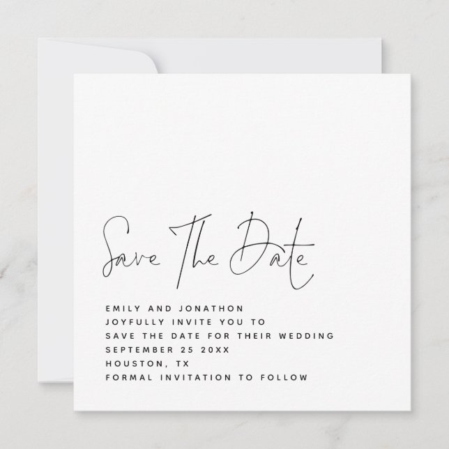 Minimalistische Schwarz-weiße QR-Hochzeit speicher Save The Date (Vorderseite)