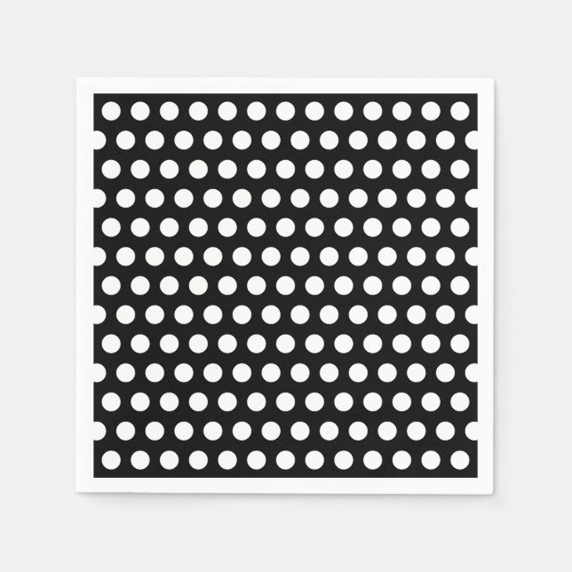 Minimalistische Schwarz-weiße Retro Polka Punkte Serviette (Vorderseite)