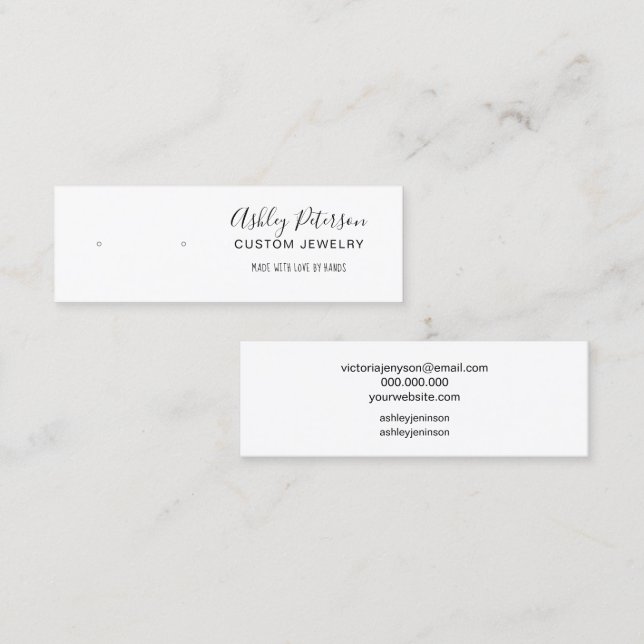 Minimalistische Schwarz-weiße SchmuckOhrmarkierung Mini Visitenkarte (Vorne/Hinten)