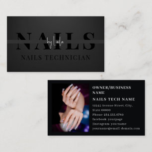 Minimalistische Schwarz-weiße Script-Nails Visitenkarte