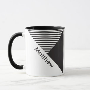 Minimalistische Schwarz-weiße Streifen Geo Indivi Tasse