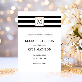 Minimalistische Schwarz-weiße Streifen Monogramm G Save The Date